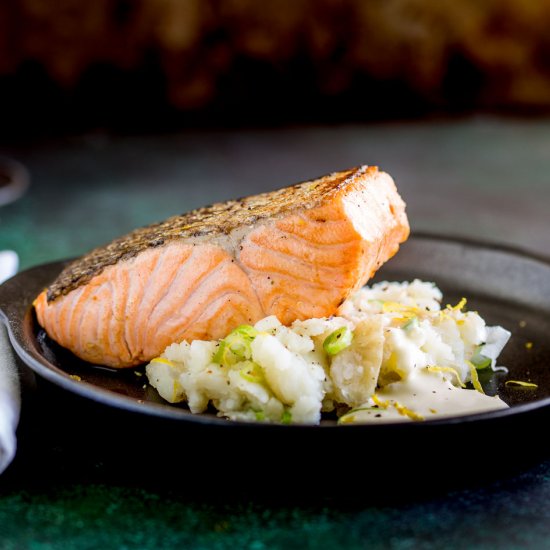 Seared Salmon with Smashed Potatoes