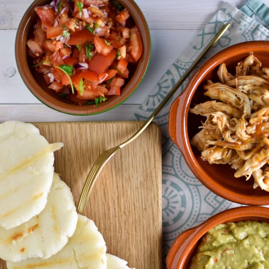 Arepas with pulled chicken & salsa