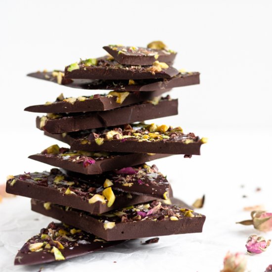 pistachio rose dark chocolate bark