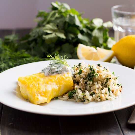 Steamed Fish and Rice with Herbs