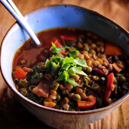 Warming Beet, Pea, and Lentil Soup