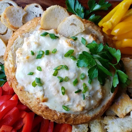 Warm Bread Bowl Crab Dip