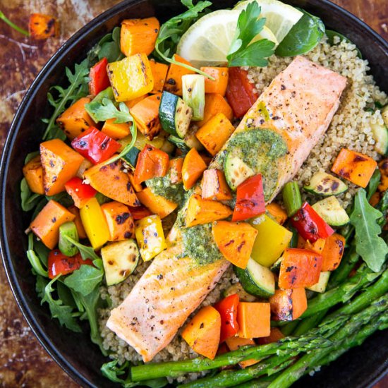 Roasted Salmon + Veggie Bowl