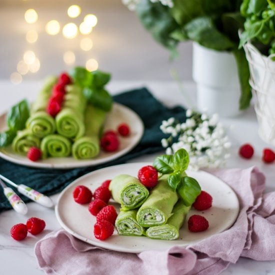 Spinach pancakes with basil ricotta