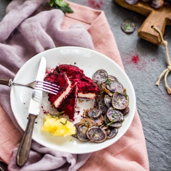 Pork chop with purple chips