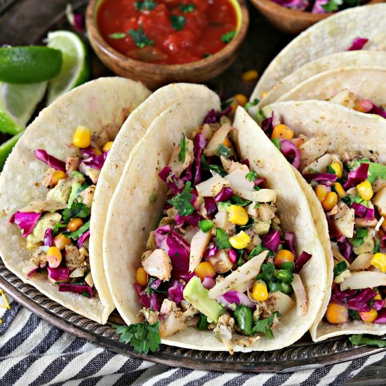 Vegan Fish Tacos with Corn Slaw