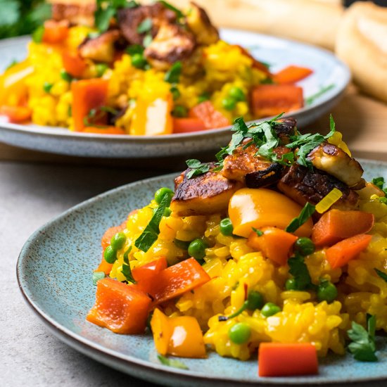 Fragrant Veggie Halloumi Paella