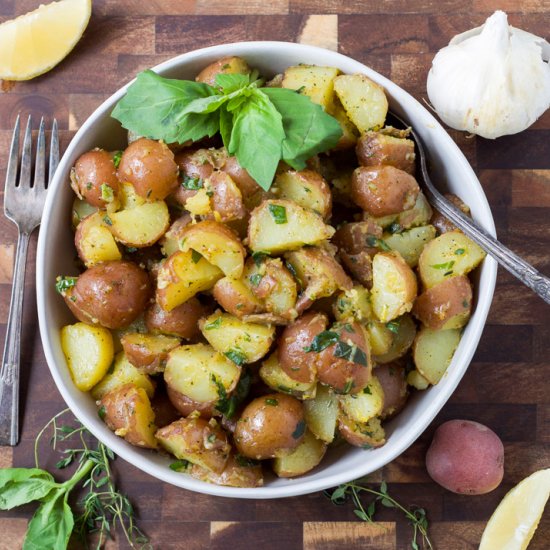 Warm Garlic Herb Red Potato Salad