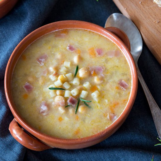 Ditalini Soup w/ Chickpeas & Bacon