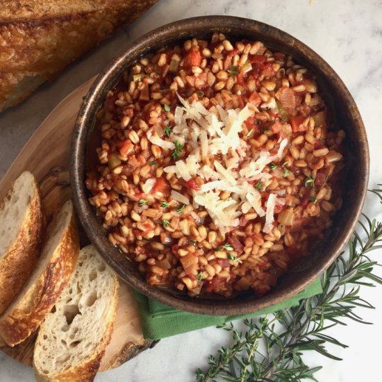 Leek, Tomato, & Farro Soup