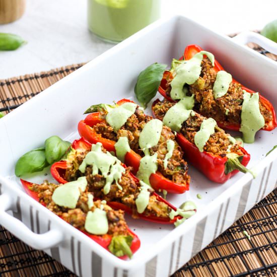 Nutty Peppers with Basil Creme