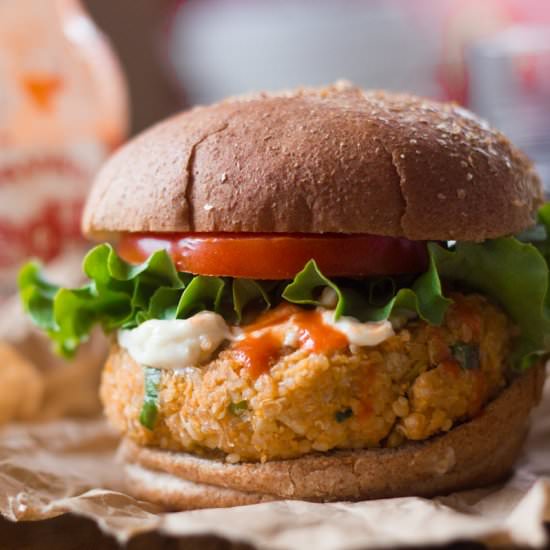 Buffalo Chickpea Quinoa Burgers