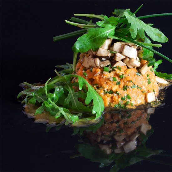 Raw Pumpkin Tartare with mushrooms