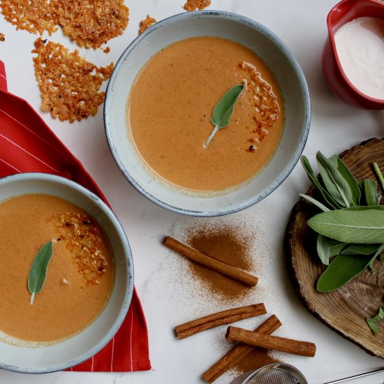 Tomato & Sage Spiced Soup/Parm Crisp