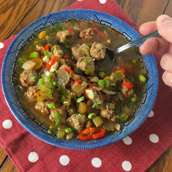 Vegetable & Spicy Turkey Meatball Soup