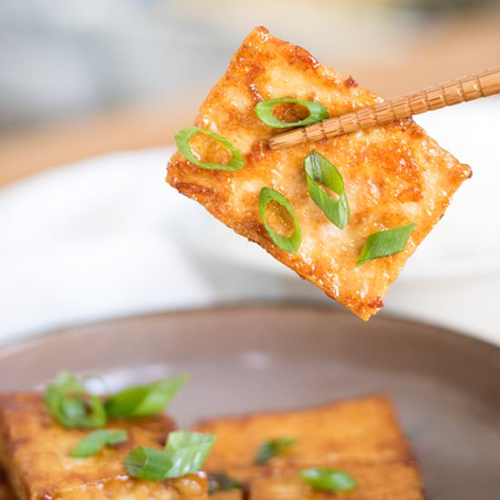 Soy sauce and butter glazed tofu