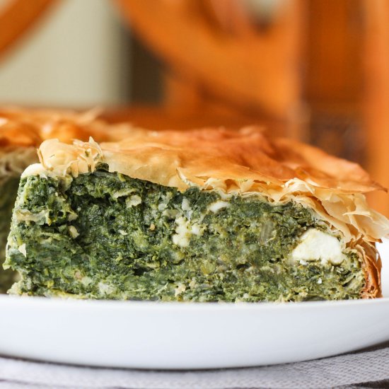 Spinach pie with feta and pine nuts