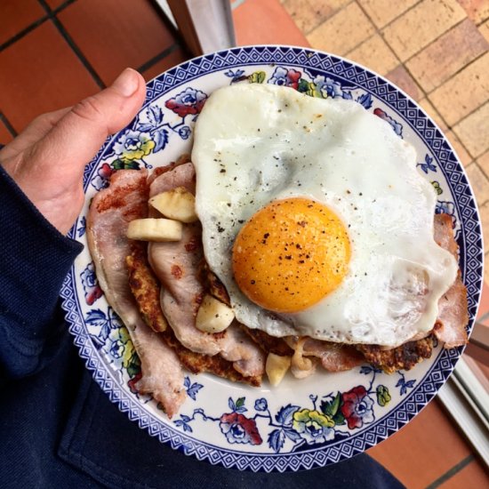 Protein Pancakes with Bacon & Egg