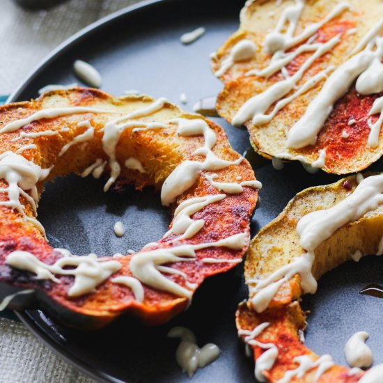 Baked Acorn Squash w/ Tahini Sauce