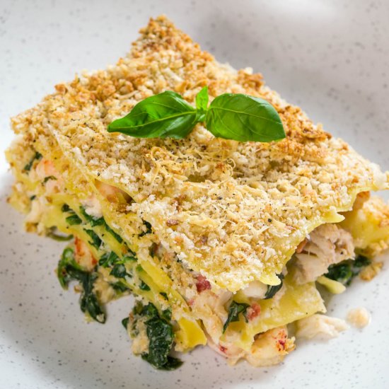 crab, crayfish and prawn lasagne