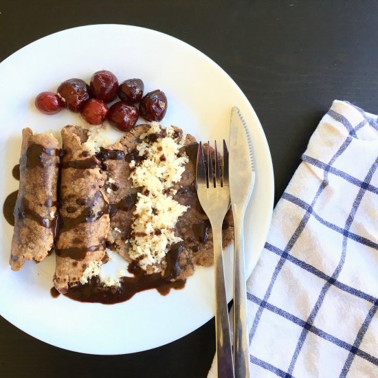 Coconut Stuffed Chocolate Crepes