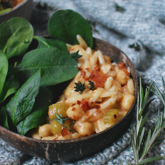 Chickpea Orzo Spinach Soup