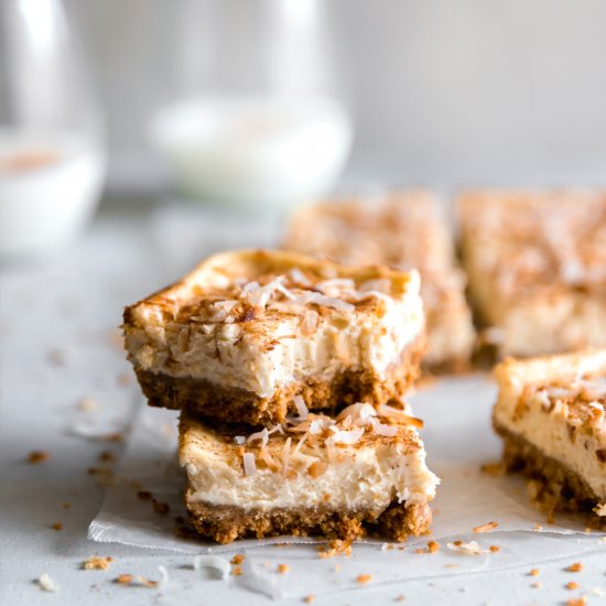 Coquito Cheesecake Bars (Eggnog)