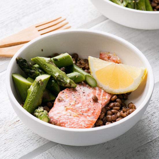 Sheet Pan Salmon, Lentils, & Veg