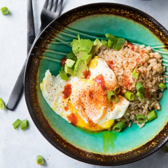 Easy Fried Egg, Rice, Avocado Bowl