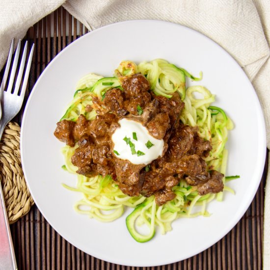 Creamy chicken liver w zoodles