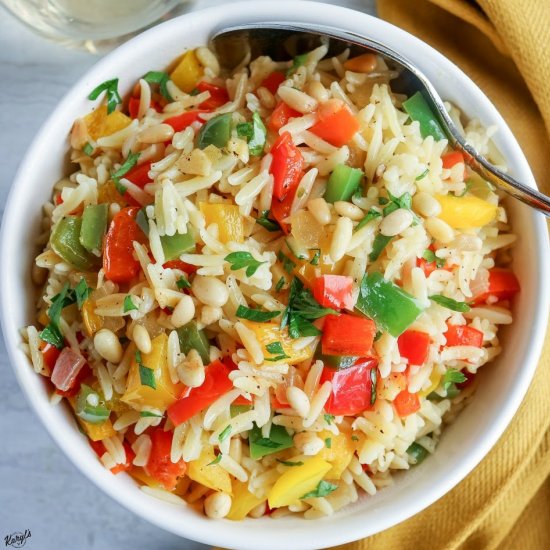 Orzo with Onions, Garlic & Peppers