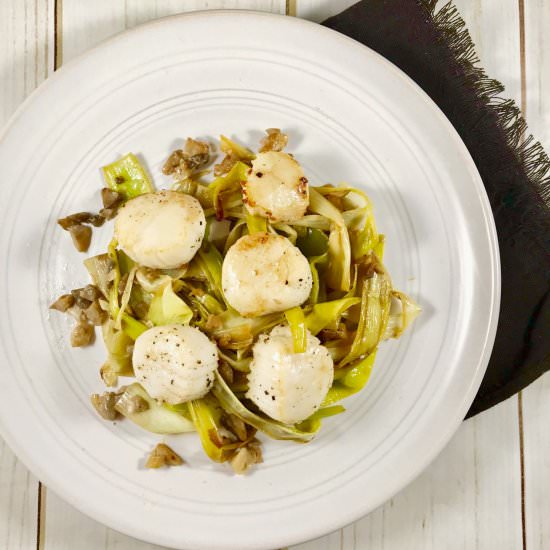 Scallops with Leek Noodles