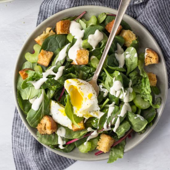 Simple Dijon Salad with Poached Egg