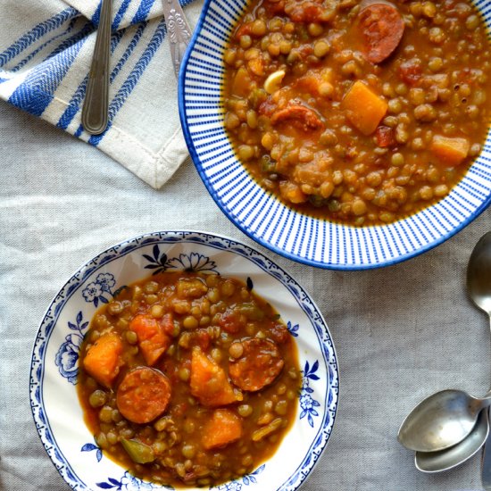 Lentil and butternut squash soup