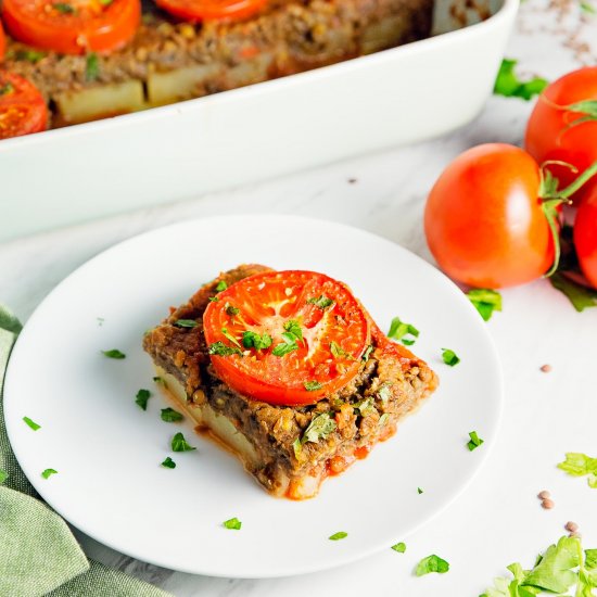 Potato Lentil Tomato Bake