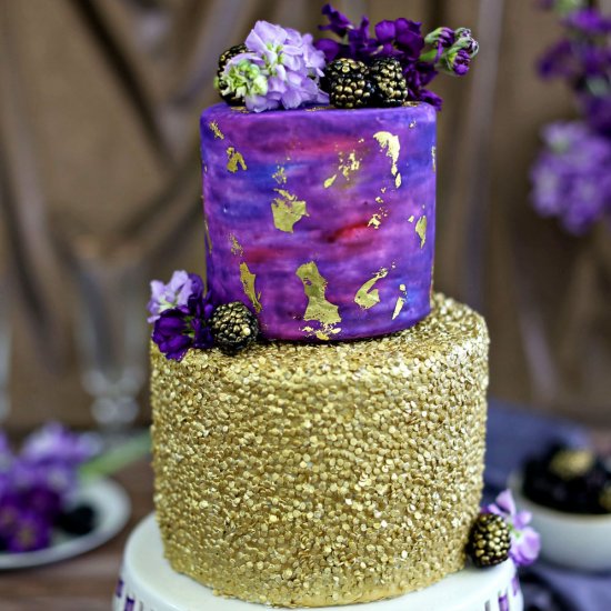 Gold Sequin Watercolor Cake