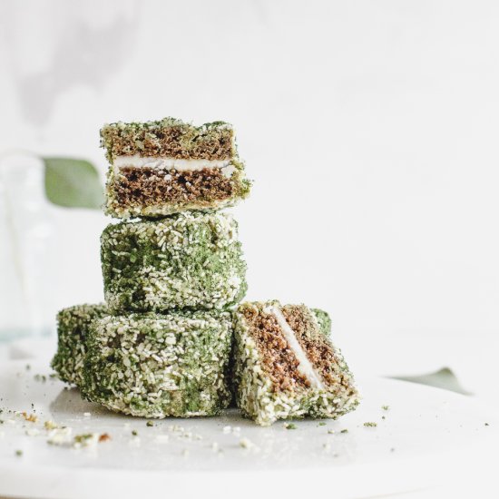 Matcha Lamingtons with Hemp Seeds