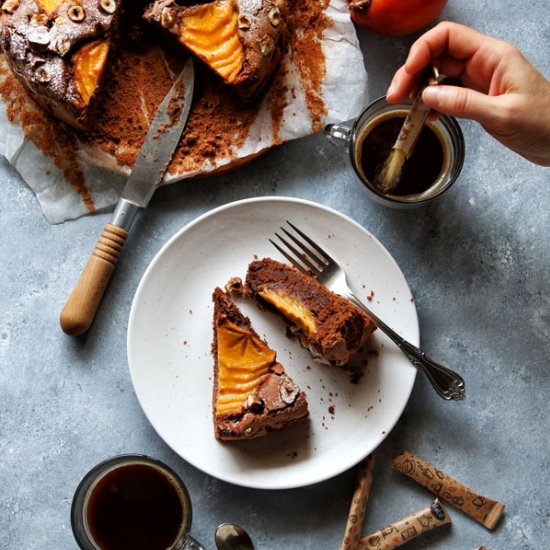 chocolate hazelnut persimmon cake