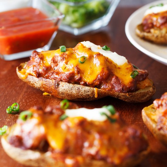 Chili Cheese Stuffed Potato Skins