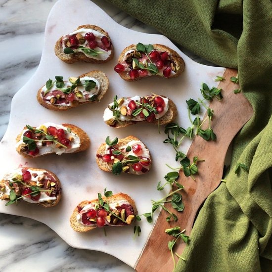 Ricotta Pomegranate Crostini