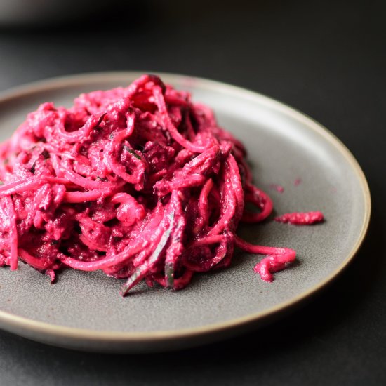 Zoodles with Garlicky Beet Pesto