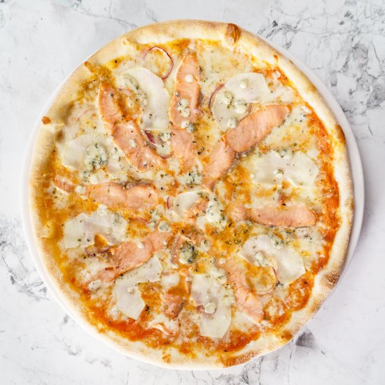 Salmon, Apple + Brie Pizza