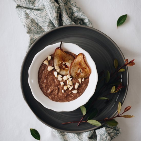 Cocoa Porridge with Fried Pears