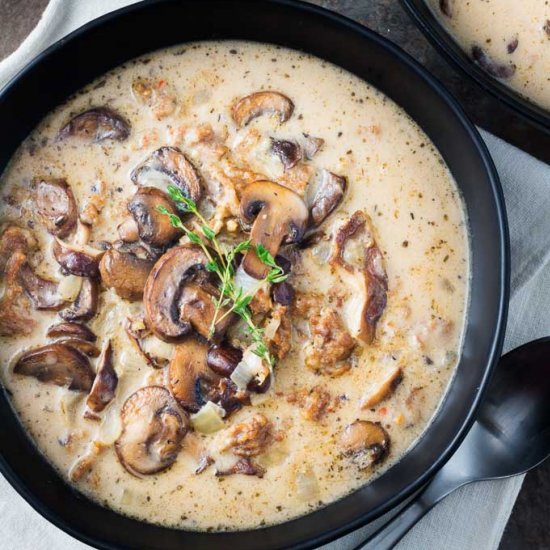 Creamy Mushroom Soup with Sausage