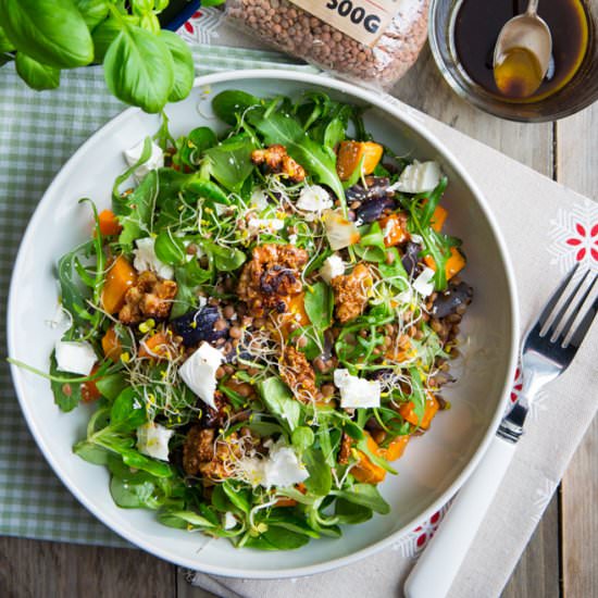 Lentil, Roasted Veg and Feta Salad