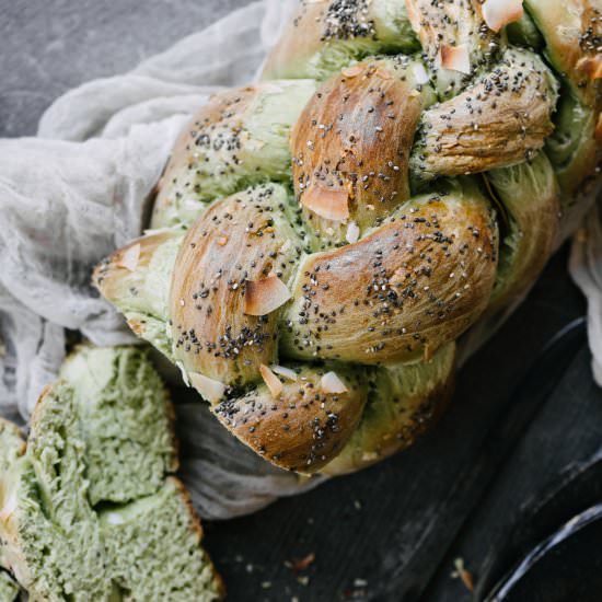 Matcha and Coconut Braided Loaf