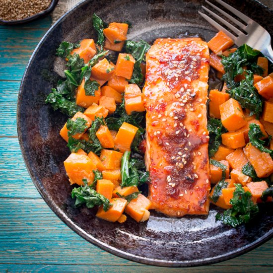 Baked Spicy Salmon and Sweet Potato