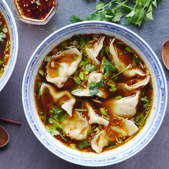 Beef dumplings in hot & sour soup