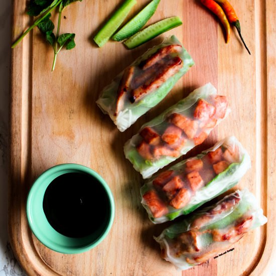 Salmon and Pork Spring Rolls