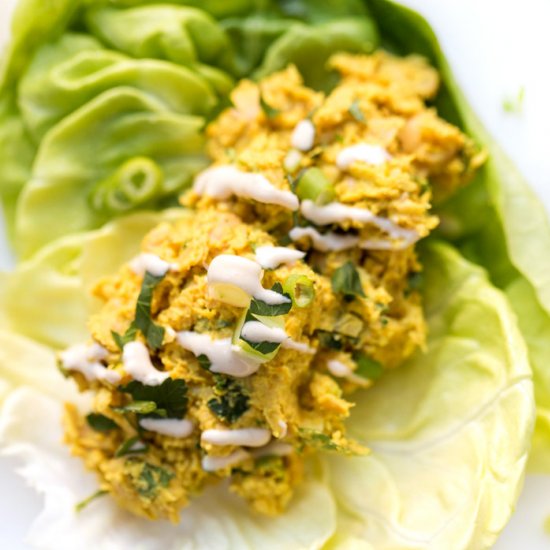 Smashed Curry Chickpea Lettuce Wrap